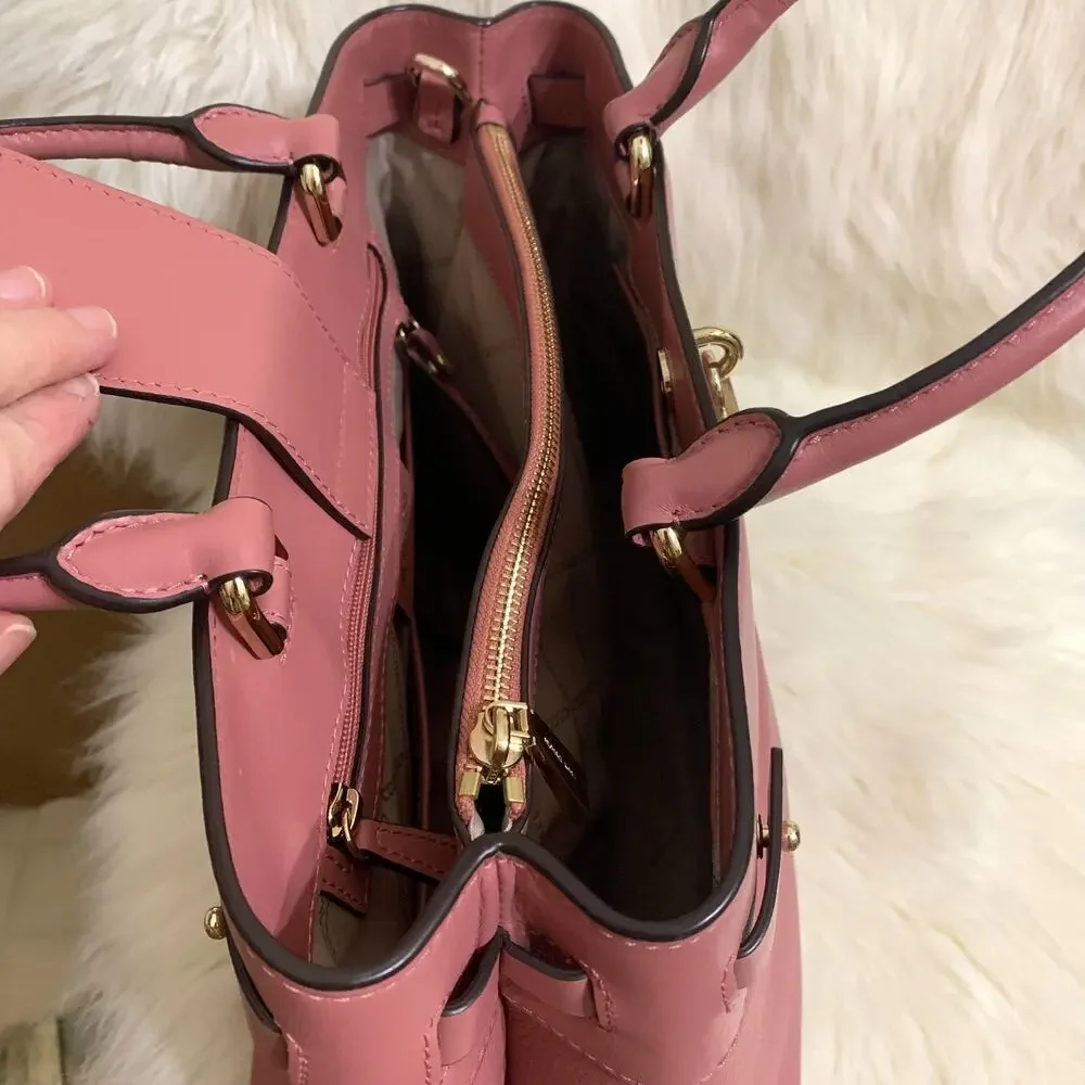MICHAEL KORS Soft Pink Large Leather GRAMERCY Padlock Satchel